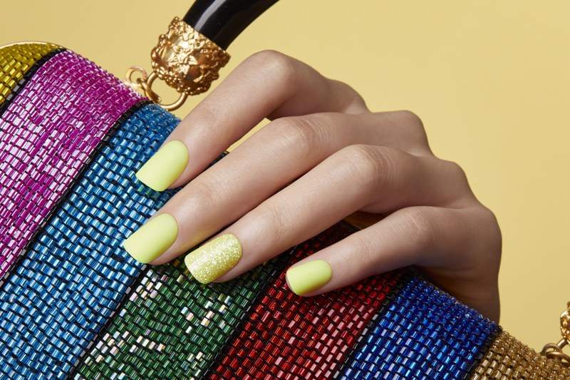yellow painted nails